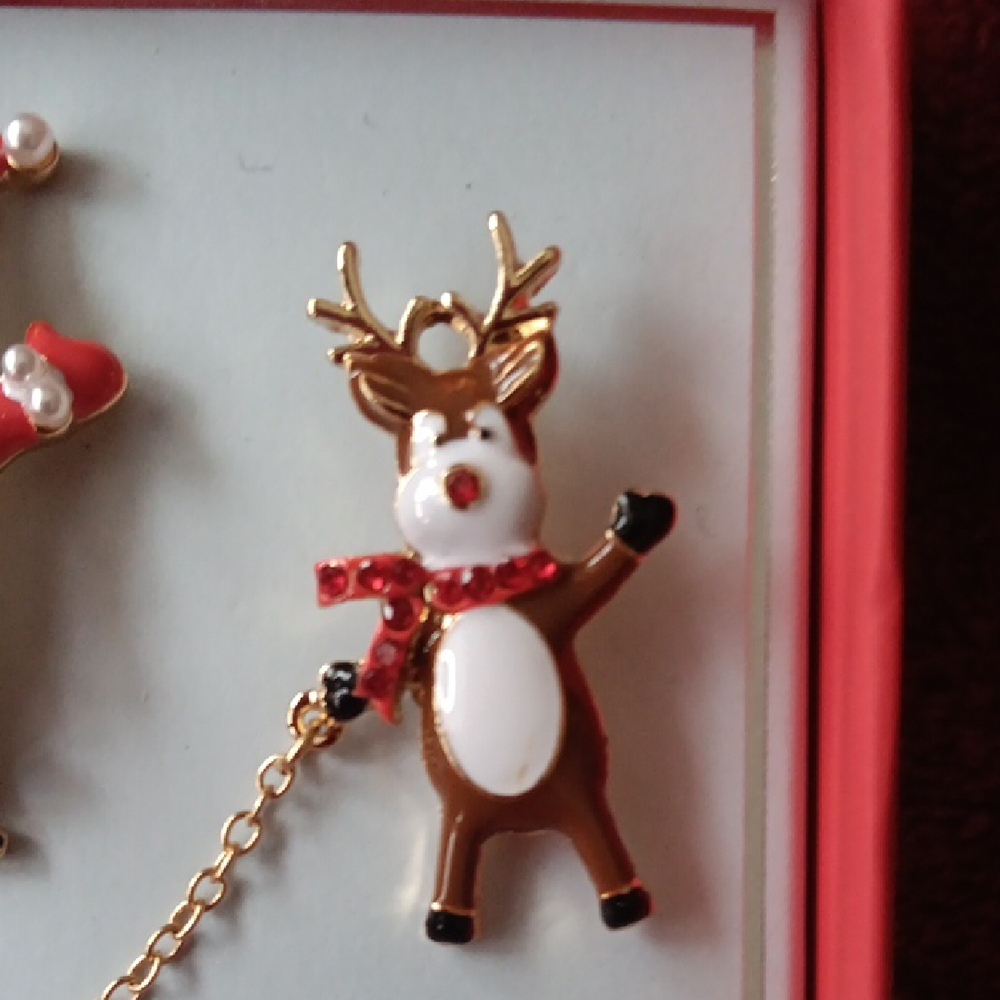 Santa and Reindeer Holiday Pin Set - Picture 4 of 6